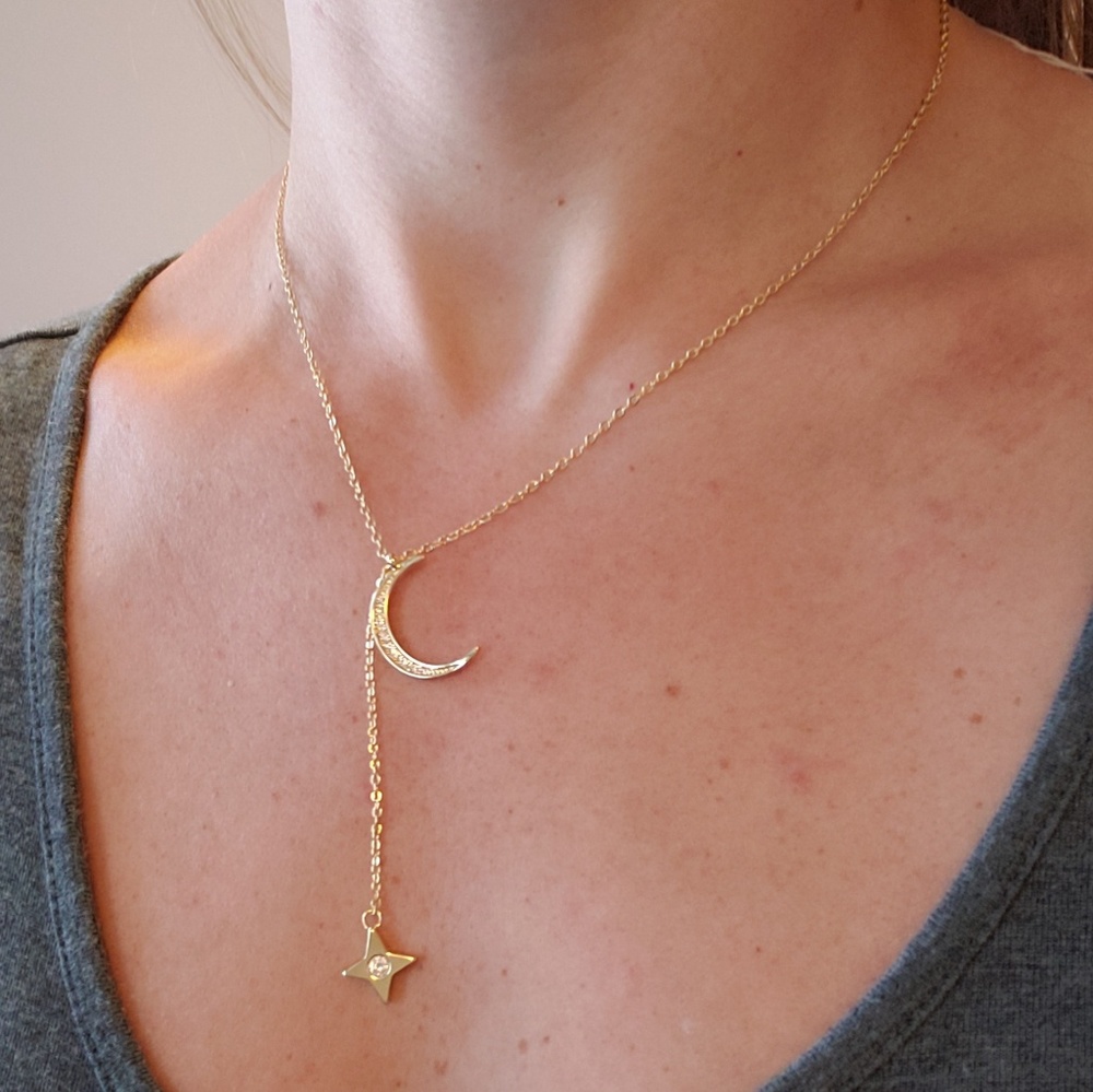 Gold Moon Lariat Necklace